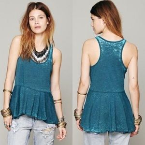 Free People Irma Turquoise Blue Burnout Peplum Tank, Size M